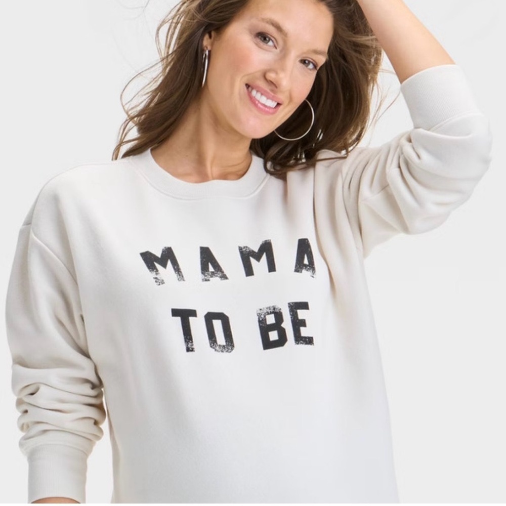 NWOT Ingrid & Isabel Cream 'MAMA TO BE' Maternity Scoop Crewneck Sweater- XS